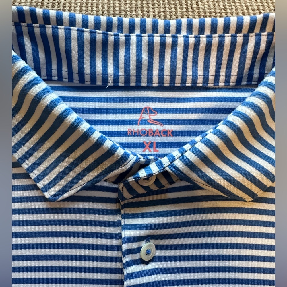 NWOT - Rhoback - The Birdie Stripe Polo (Blue/White) - XL